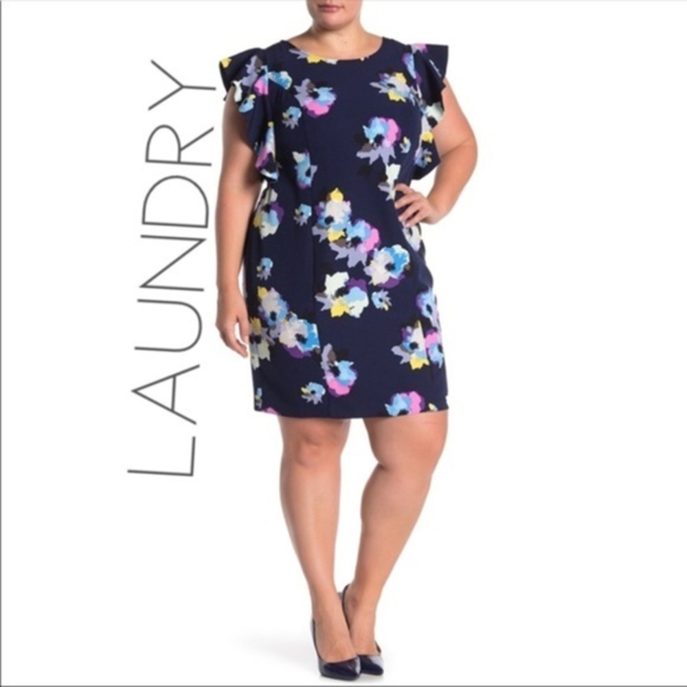 NWT Laundry floral flutter ruffle dress 14 W 1X